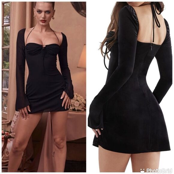 Elegant Black Babydoll Halter Cocktail Club Date Hot Minidress - Picture 1 of 12